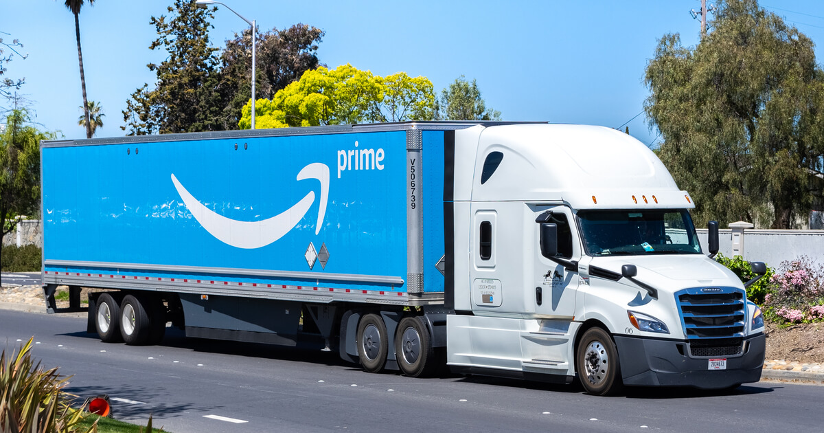 amazon semi truck parked on street