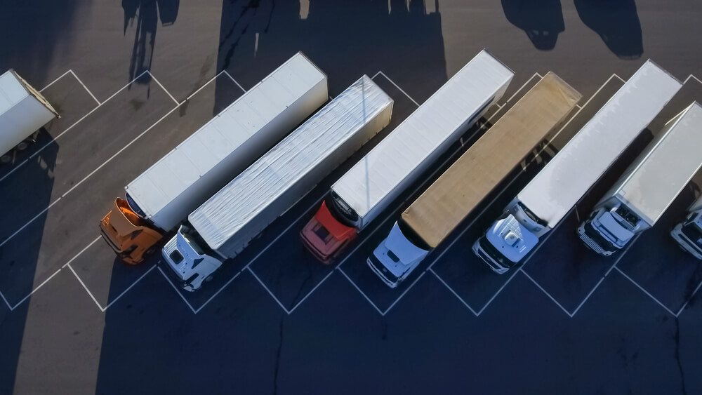 Aerial View of Parked Semi Trucks