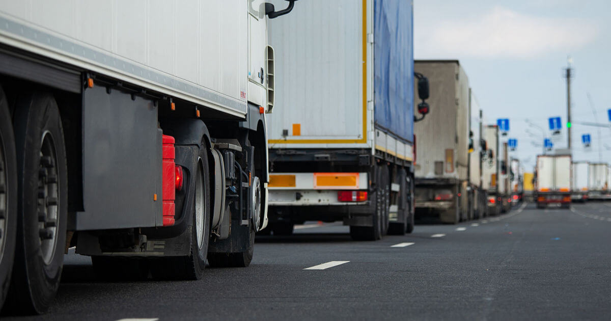 Trucks in line to cross international border